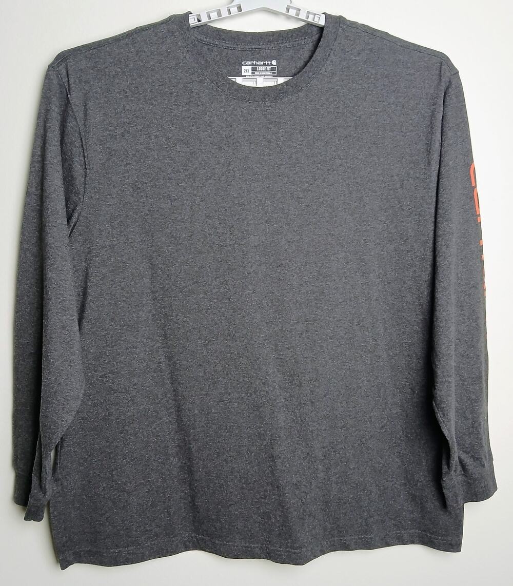 Carhartt Long Sleeve T Shirt Mens XXL Gray Loose Fit Heavyweight Graphic K231